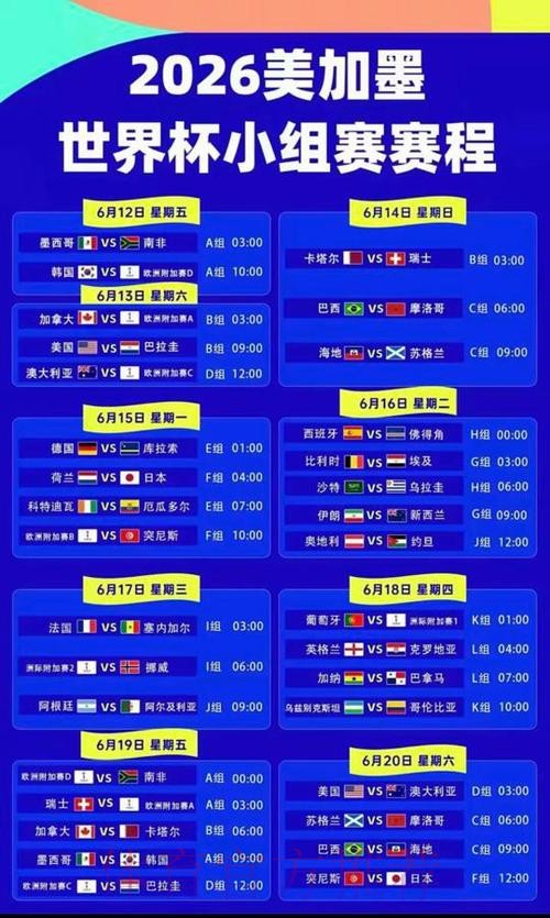 2026美加墨世界杯赛程高清 2026美加墨世界杯赛程高清